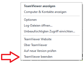 TeamViewser Menü 'Beenden'